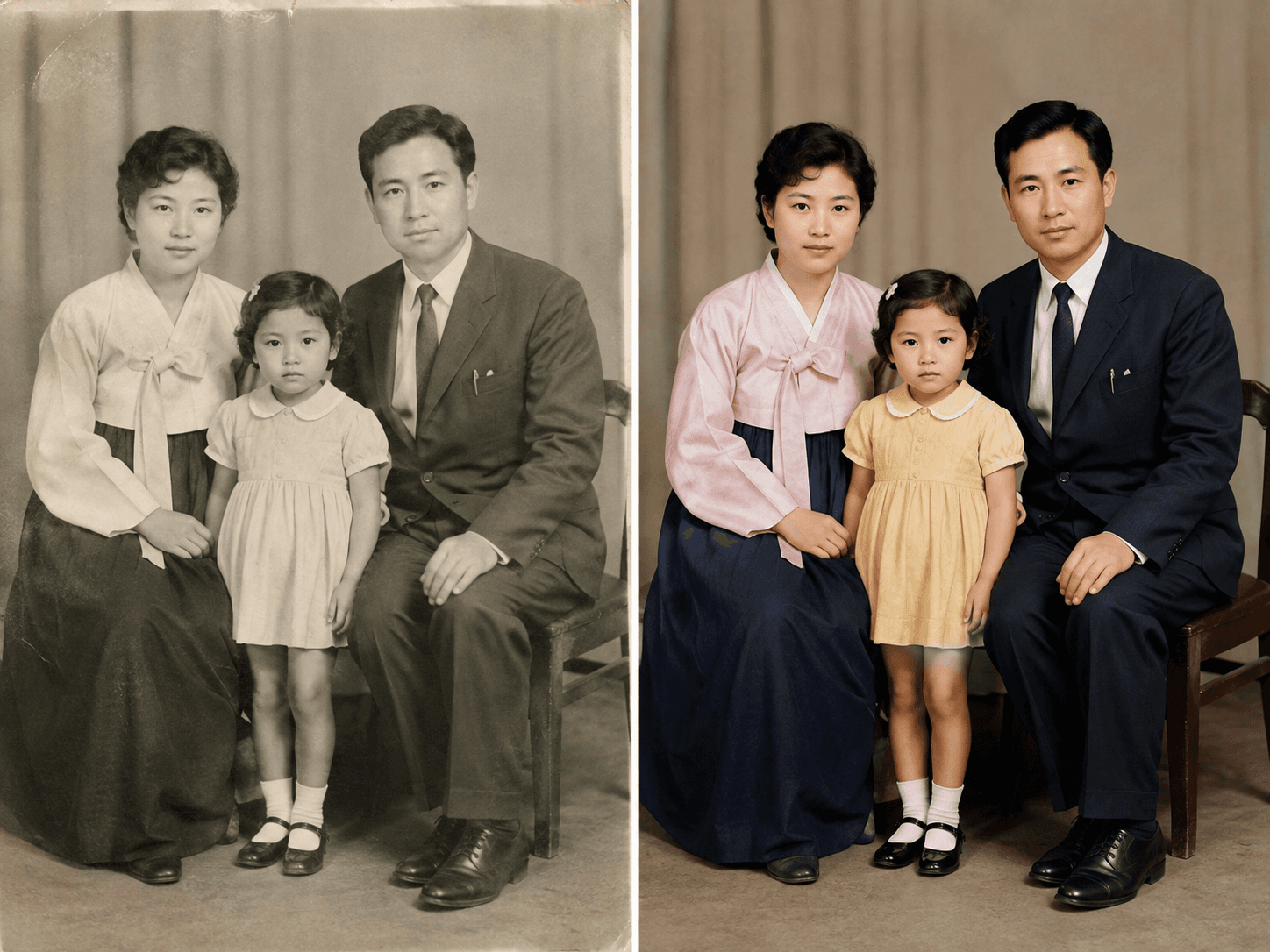 흑백사진을 컬러로 되살린 예시